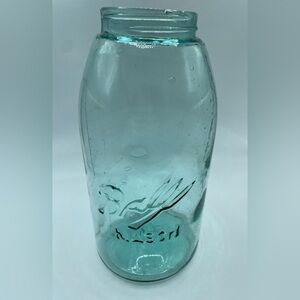Ball Mason Antique Blue Glass 2 Quart Triple L w Swirls Bubbles No Lid